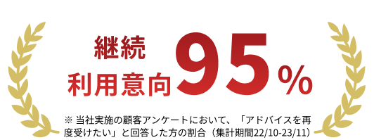 継続利用意向95% ※当社実施の顧客アンケートにおいて、「アドバイスを再度受けたい」と回答した方の割合（集計期間22/10-23/11）