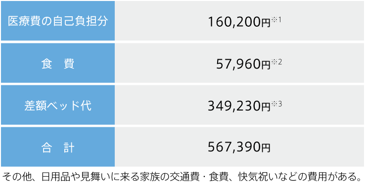 図6:70歳以上の方(年収370~770万円)が平均在院日数42日間入院した場合の費用の例